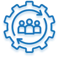 Icon of three people inside a gear