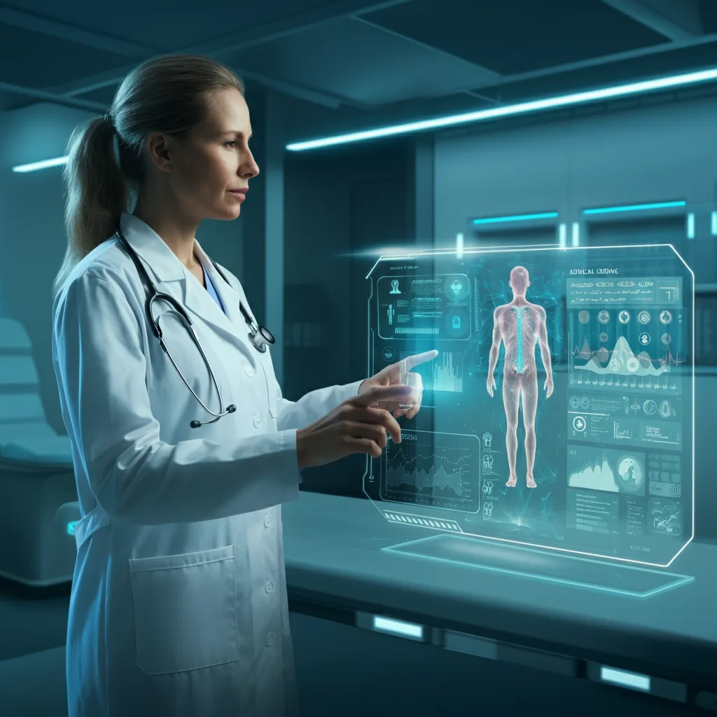 Doctor using a holographic voice assistant screen