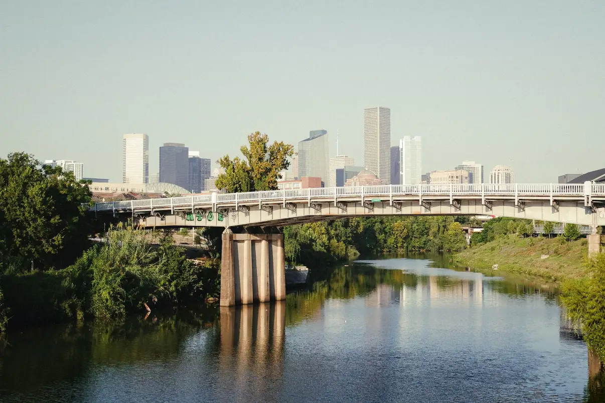 Houston skyline over Buffalo Bayou