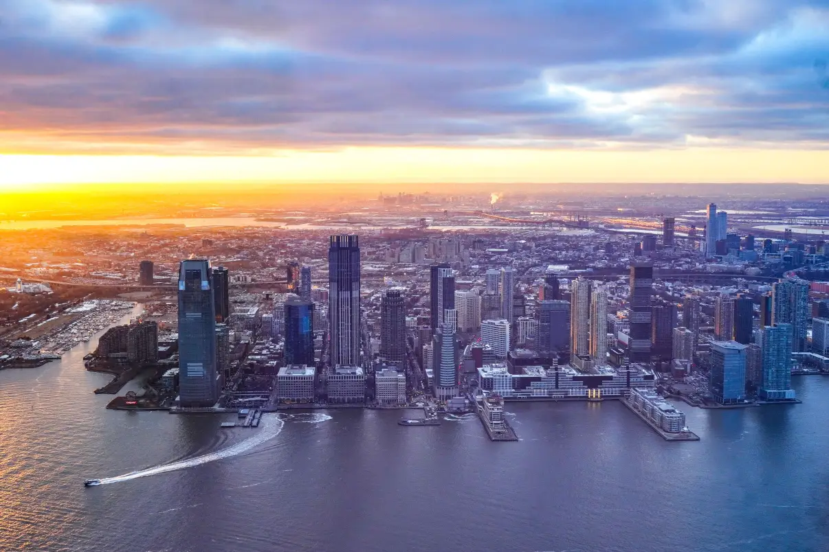 Jersey City, New Jersey skyline at sunset
